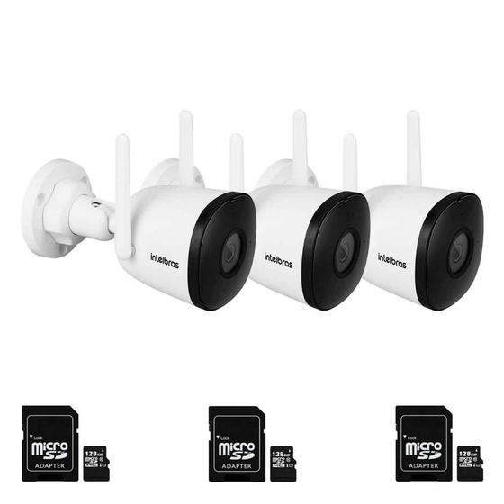 Imagem de Kit 03 Câmera Mibo Externa WiFi Intelbras Full HD 1080P iM5 SC Com Microfone IP67 + Cartão de memória 128gb