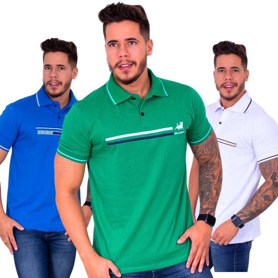 Imagem de Kit 03 Camisas  Gola Polo Masculina Estampada 100% Algodão