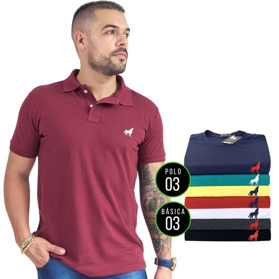 Kit 03 Camisas Polo masculina + 03 Camisetas Vira Lata Wear Original