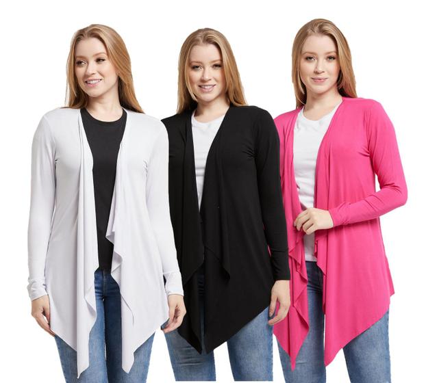 Imagem de Kit 03 cardigans feminino kimono com bico manga longa