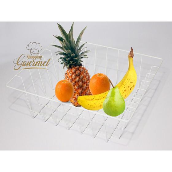 Imagem de Kit 03 Cesto Avulso Aramado Multiuso Branco Para Fruteiras Frutas Com 03 Pares De Corrediças