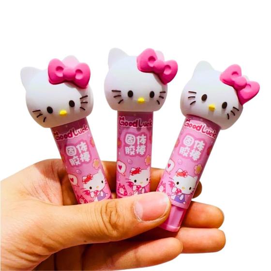 Imagem de Kit 03 Cola Bastão Escolar Branca 8g Hello Kitty  Kwaii  Gatinha  Infantil  Decorada