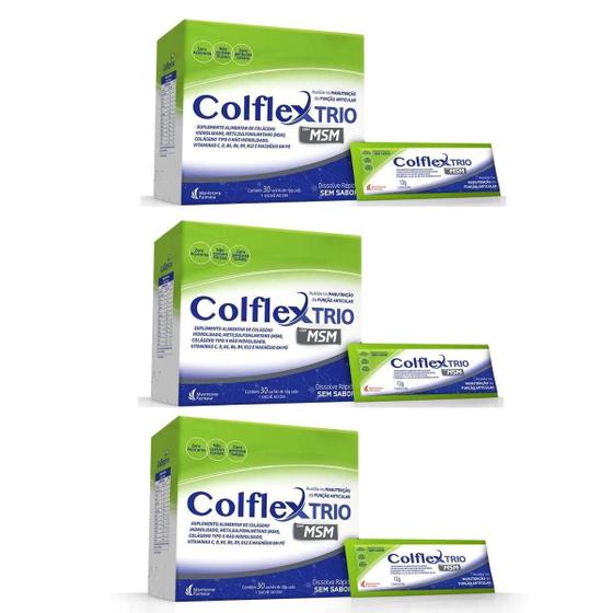 Imagem de Kit 03 Colágeno Colflex Trio Hidrolisado 30 Sachês Diversas Vitaminas