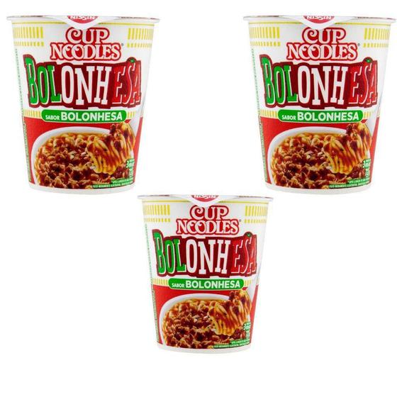 Kit 03 Cup Noodles Macarrão Instantâneo Sabor Bolonhesa Nissin