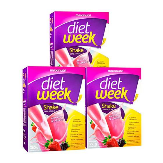 Imagem de Kit 03 Diet Week Shake Morango e Amora 360g Maxinutri