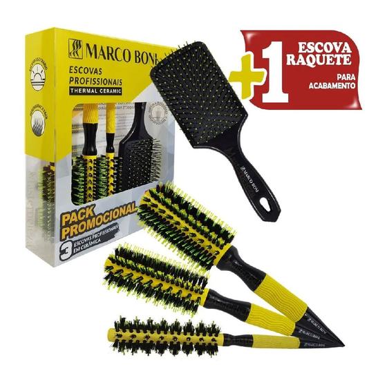 Kit 03 Escovas Profissionais Thermal Ceramic + Escova Raquete Marco Boni 6204 Menor preço em Kit 03 Escovas Profissionais Thermal Ceramic + Escova Raquete Marco Boni 6204