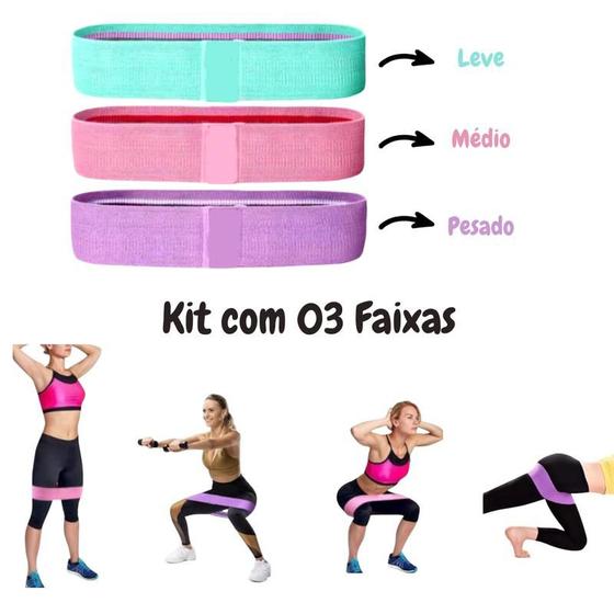 Imagem de Kit 03 Faixas Elástica Ginástica Fitness Fortalecimento