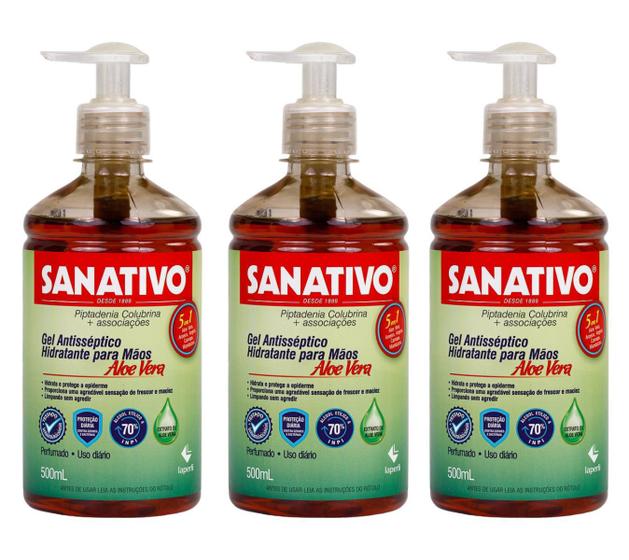 Imagem de Kit 03 Gel Sanativo 500Ml 70% Antisséptico Aloe Vera