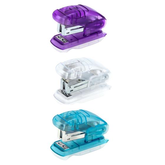 Imagem de Kit 03 Grampeador Mini Zoom Transparente até 12 Folhas c/ Extrator BRW