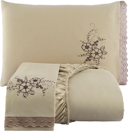 Imagem de Kit 03 Jogo Lencol Bordado Casal Queen SIze com Lese 3 Pçs