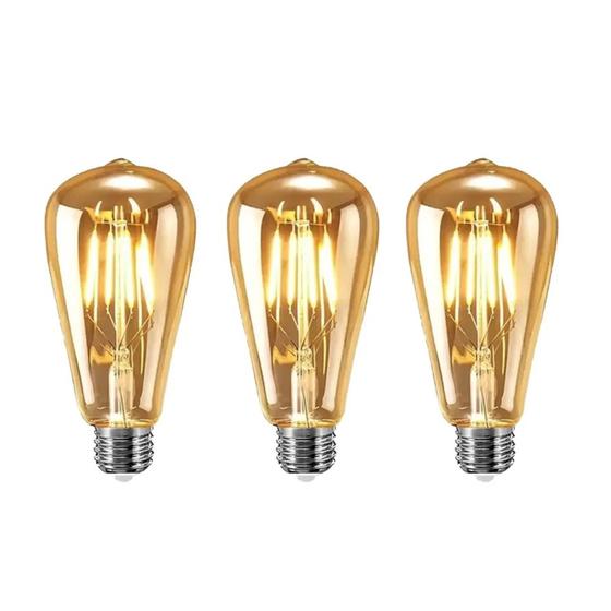 Kit 03 Lâmpadas ST64 4W Retrô decorativa Vintage Filamento de Carbono 127V - 220V - embu led