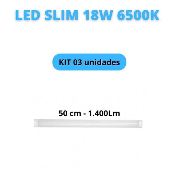 Imagem de KIT 03 LUMINÁRIAS LED SLIM 50CM 18W 1400Lm 6500K BRANCO FRIA