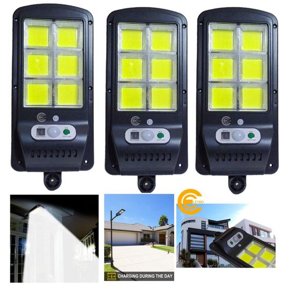 Imagem de Kit 03 Luminárias Solar Parede COB LED Sensor Presença Com 3 Funções