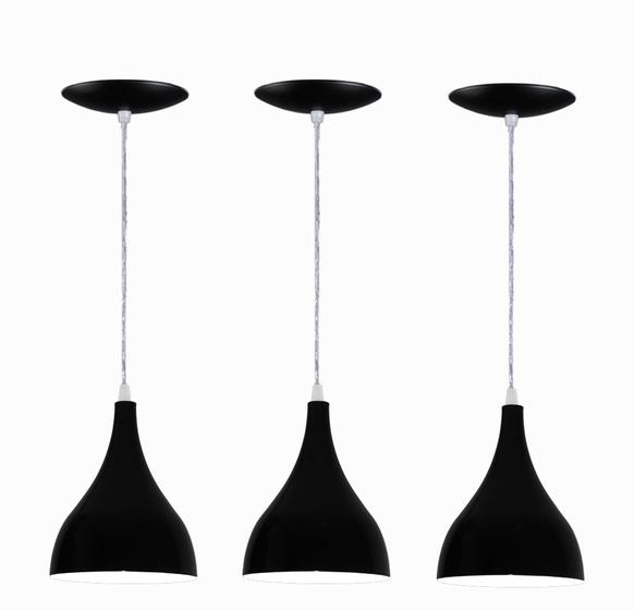 Imagem de Kit 03 Lustres Pendente Gota em Alumínio - Cor Preta Fosca