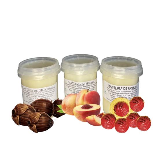 Imagem de Kit 03 Manteigas Vegetais 95g Cacau, Ojon e Rosa Mosqueta - Uso Cosmético