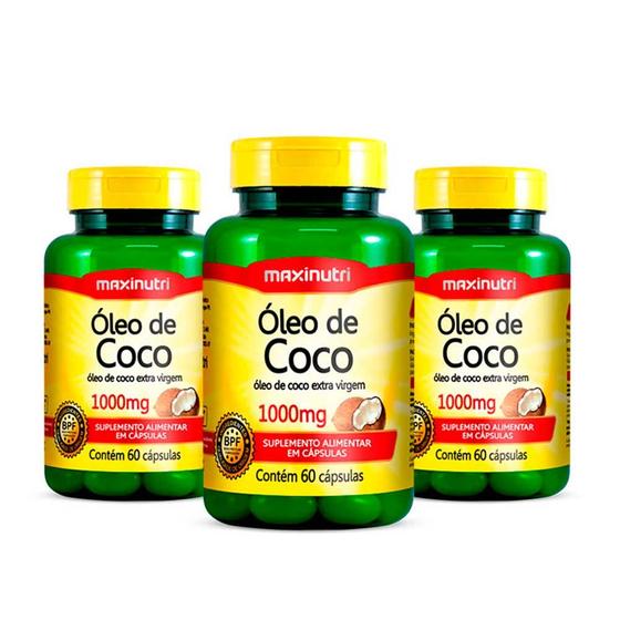 Imagem de Kit 03 Óleo De Coco Extra Virgem 60 Caps 1000Mg Maxinutri