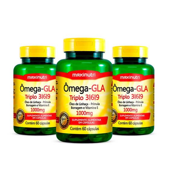 Kit 03 Ômega Gla Triplo 369 60 Capsulas Maxinutri Ômega 3 / Óleo de