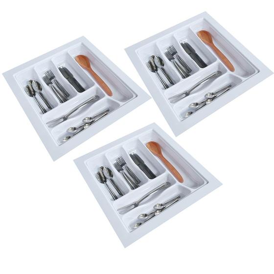 Imagem de Kit 03 Organizador Divisor de Talheres Para Gaveta M04 Bandeja 45,6x49,1 cm Separador Branco - Inoviza