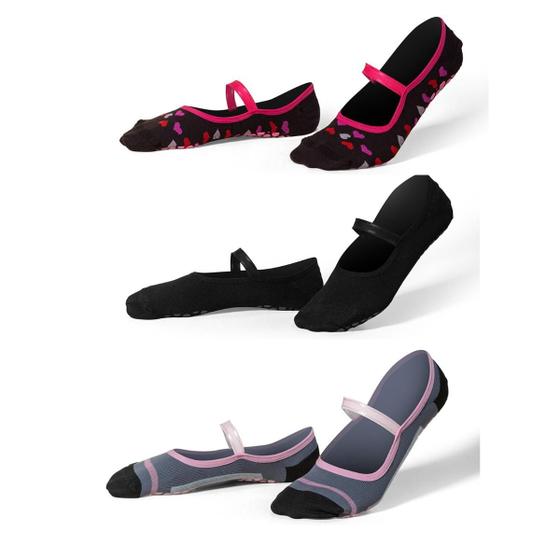 Imagem de Kit 03 pares de Meias Sapatilha Feminina Antiderrapante para Pilates Resistente de Alta Qualidade