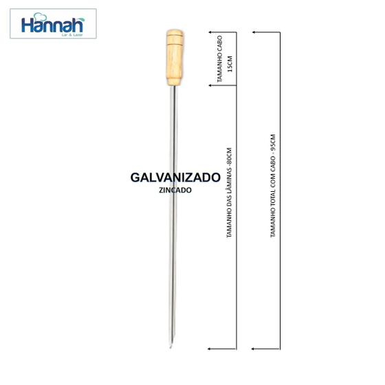 Imagem de Kit 03 Pçs Espeto Simples Reforçado Aço Galvanizado Cabo Madeira Varios Tamanhos Hannah