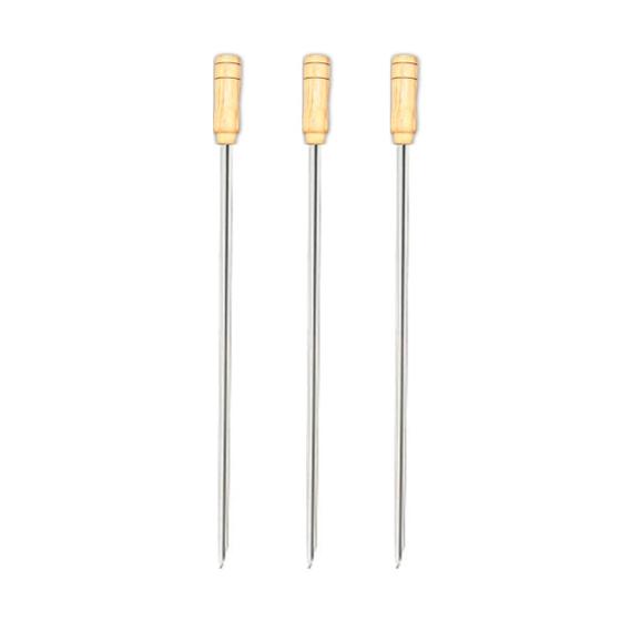 Imagem de Kit 03 Pçs Espeto Simples Tradicional Aço Galvanizado Cabo Madeira Varios Tamanhos Hannah