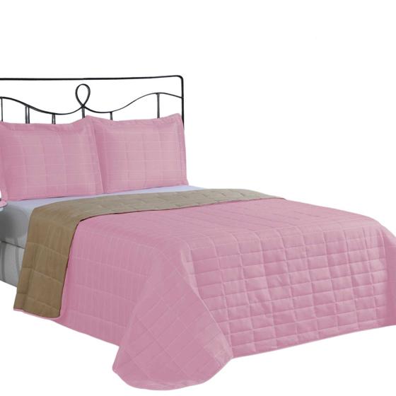 Imagem de Kit 03 Peças Dupla Face Cobre Leito Colcha Quarto Casal Cama Queen Box Belissimo em tecido matelado