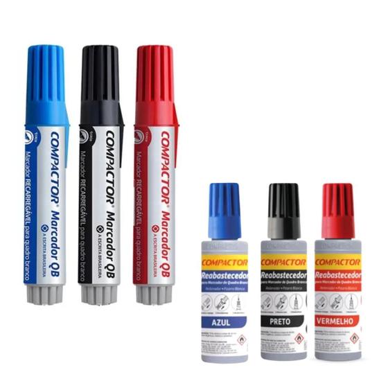 Imagem de Kit 03 pincel quadro branco  03 reabastecedores az/vm/pr