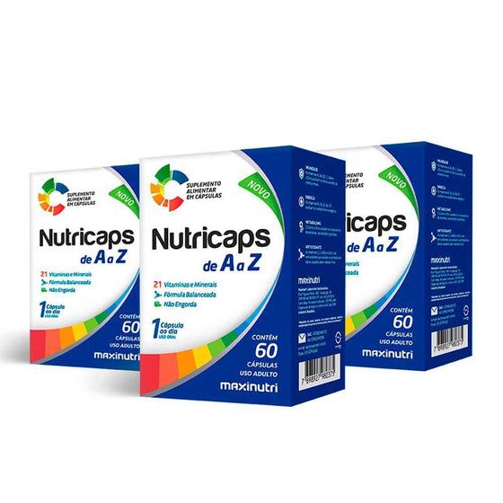 Imagem de Kit 03 Polivitamínico de A a Z Nutricaps 60 Caps Maxinutri