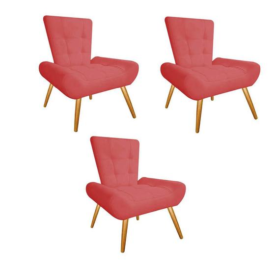 Imagem de Kit 03 Poltrona Cadeira Decorativa  Nani Sala de Estar Recepção Escritório Consultório Suede Vermelho - Damaffê Móveis