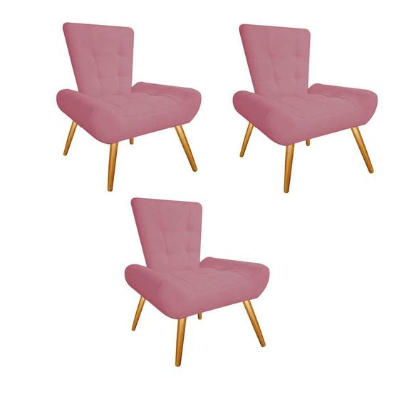 Imagem de Kit 03 Poltrona Cadeira Decorativa Nani Sala de Estar Recepção Escritório Suede Rosa Bebê - Damaffê Móveis