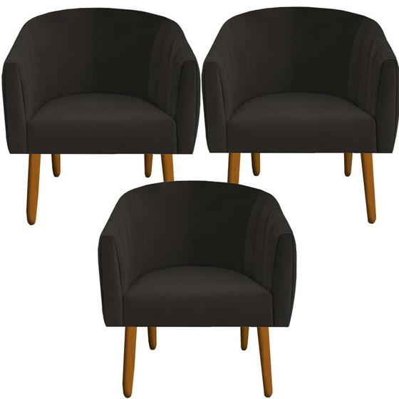 Imagem de kit 03 Poltrona Julia Decoração Salão Cadeira Escritório Recepção Estar Amamentação Suede Marrom - D'Classe Decor