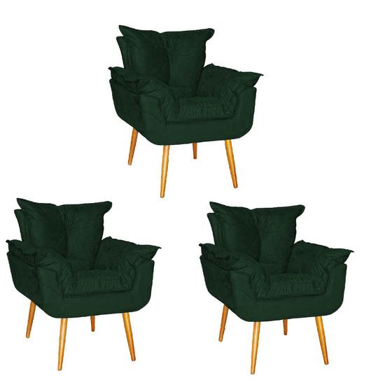 Imagem de Kit 03 Poltrona Opala Sala Escritório Recepção Quarto Suede Verde - Ninho Decor