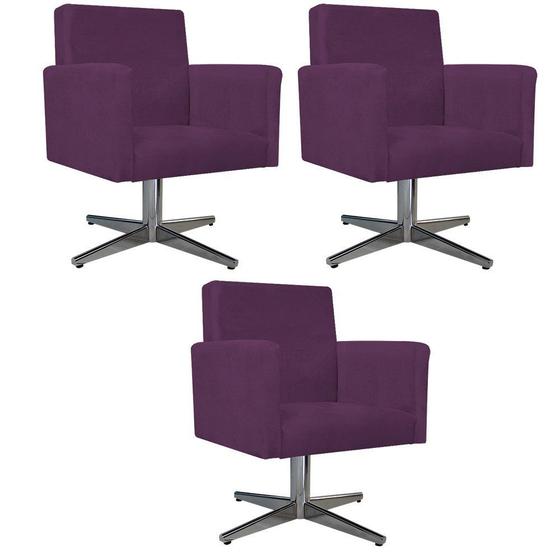 Imagem de kit 03 Poltronas Arenzza Base Giratória de Metal Suede Roxo - DAMAFFÊ MÓVEIS