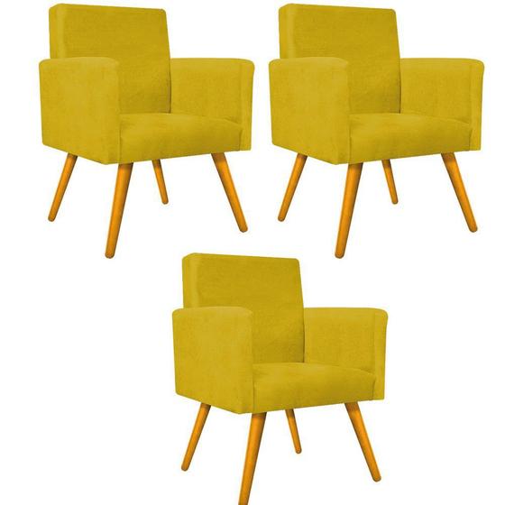 Imagem de kit 03 Poltronas Beatriz Palito Mel Suede Amarelo - DAMAFFÊ MÓVEIS