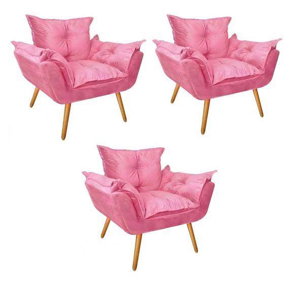 Imagem de Kit 03 Poltronas Cadeira Fatte Confort Recepção Sala de Jantar Escritório Suede Rose Gold - Ahazzo Móveis