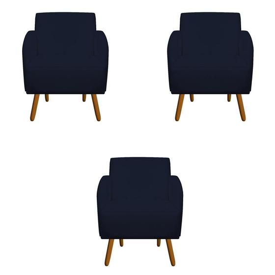 Imagem de Kit 03 Poltronas Decorativa Laura Pés Palito Suede Azul Marinho - D'Classe Decor