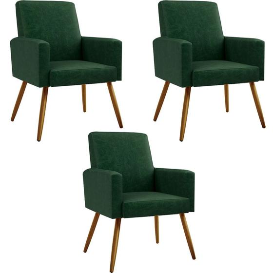 Imagem de Kit 03 Poltronas Decorativa Para Sala De Estar Maria W01 Pés Palito Facto Verde Musgo - Lyam Decor