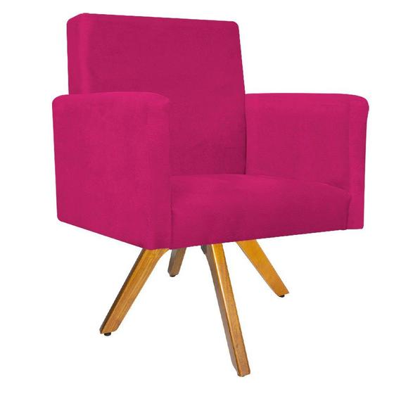 Imagem de kit 03 Poltronas Decorativas Arenzza Base Giratória de Madeira Suede Pink - KDAcanto Móveis