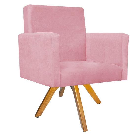 Imagem de kit 03 Poltronas Decorativas Arenzza Base Giratória de Madeira Suede Rosa Bebê - KDAcanto Móveis