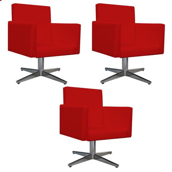 Imagem de kit 03 Poltronas Decorativas Beatriz Base Giratória de Metal Corano Vermelho