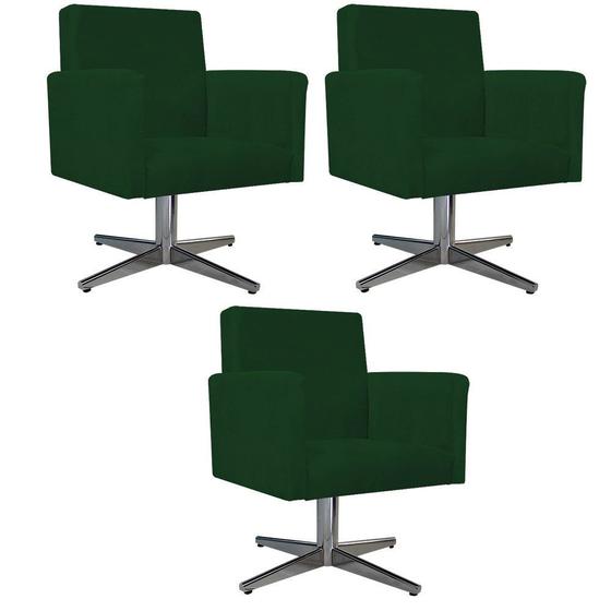 Imagem de kit 03 Poltronas Decorativas Beatriz Base Giratória de Metal Suede Verde