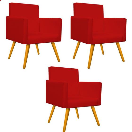 Imagem de kit 03 Poltronas Decorativas Beatriz Palito Mel Corano Vermelho