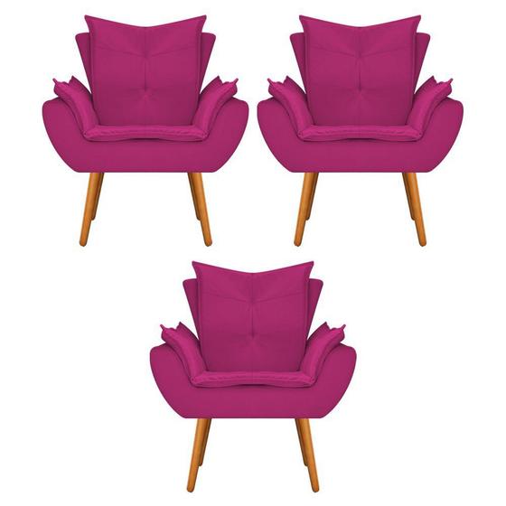 Imagem de kit 03 Poltronas Decorativas Fenzzi Palito Mel Suede Pink - DAMAFFÊ MÓVEIS