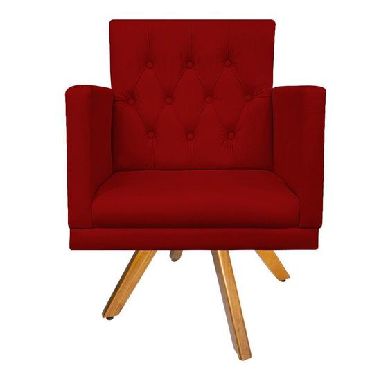 Imagem de kit 03 Poltronas Decorativas Fernanda Base Giratória de Madeira Corano Vermelho