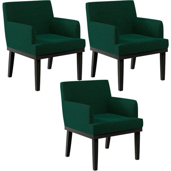 Imagem de Kit 03 Poltronas Decorativas Sala de Estar Base Preto Beatriz W01 Bouclê Verde - Lyam Decor