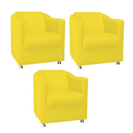 Imagem de Kit 03 Poltronas Mari Sala de Estar Escritório Consultório Recepção material sintético Amarelo - D house Decor