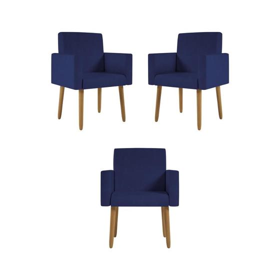 Imagem de Kit 03 Poltronas Nina Decorativa Recepção Cor Azul Marinho