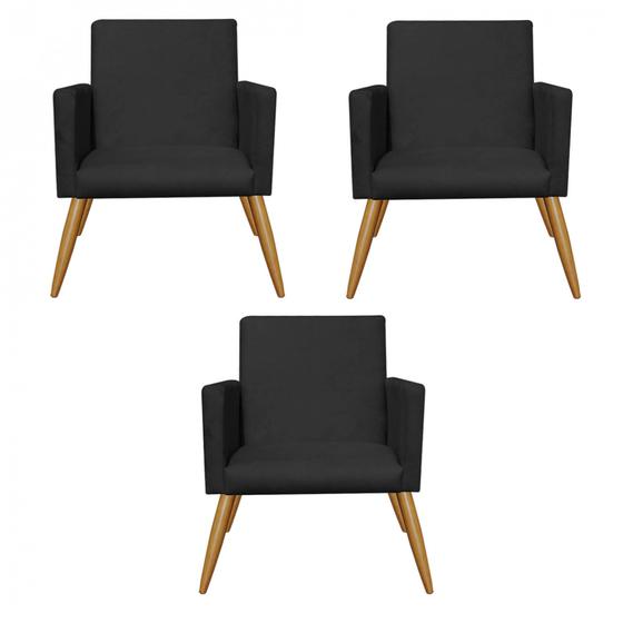 Imagem de Kit 03 Poltronas Nina Decorativa Sala de Estar Recepção Suede Preto - Ahz Móveis