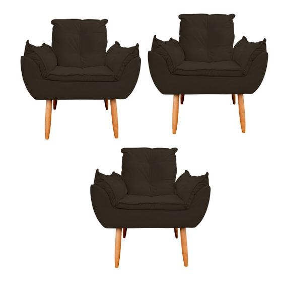 Imagem de Kit 03 Poltronas Opala Decorativas para Sala e Quarto Pés Palito Suede Escolha Sua Cor - WeD Decor