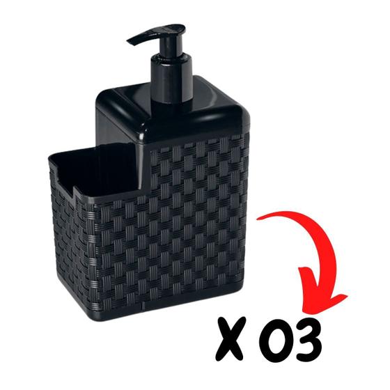 Imagem de Kit 03 Porta Detergente e Esponja Bico Dispenser 2em1 Preto